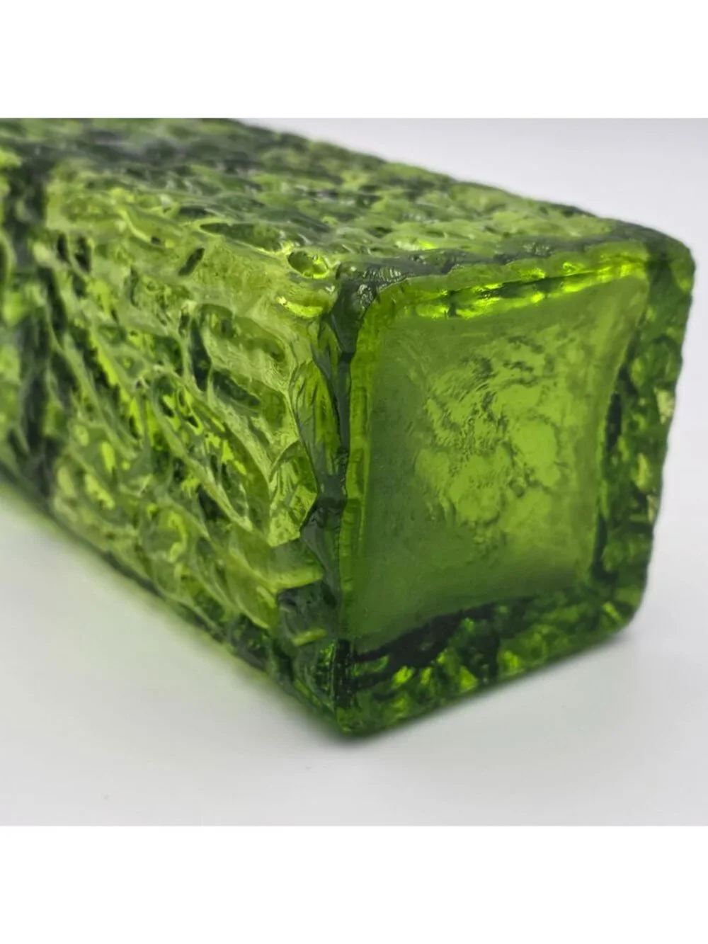 George Davidson Green Glass Vase Rectangular Shape MCM Decoration 8.75